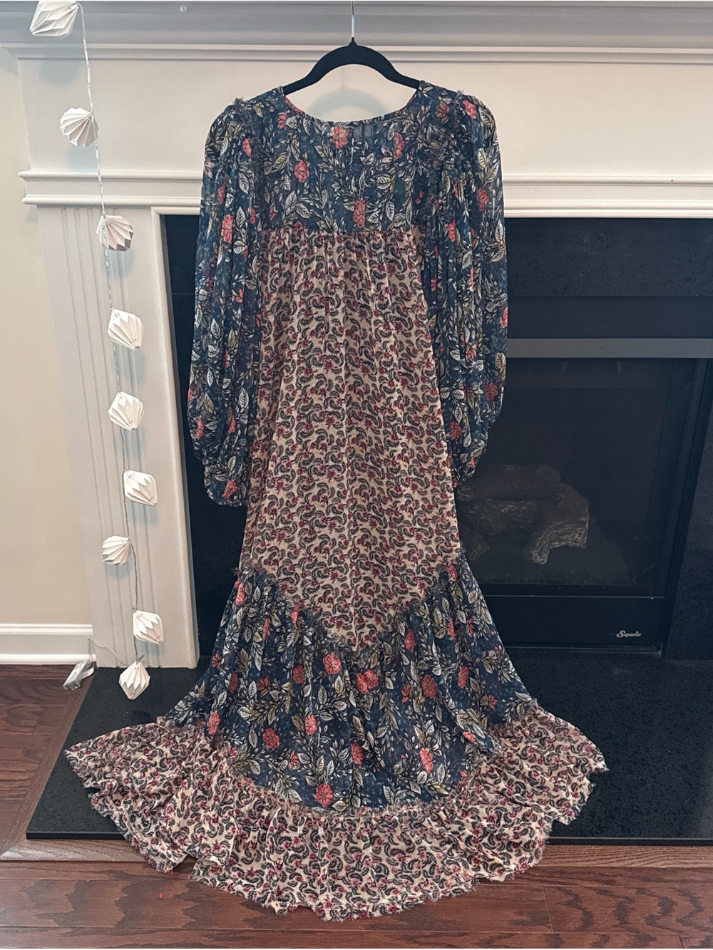 Free People Estella chiffon Maxi Dress sz L boho prairie cottage ethereal flowy - Picture 7 of 9